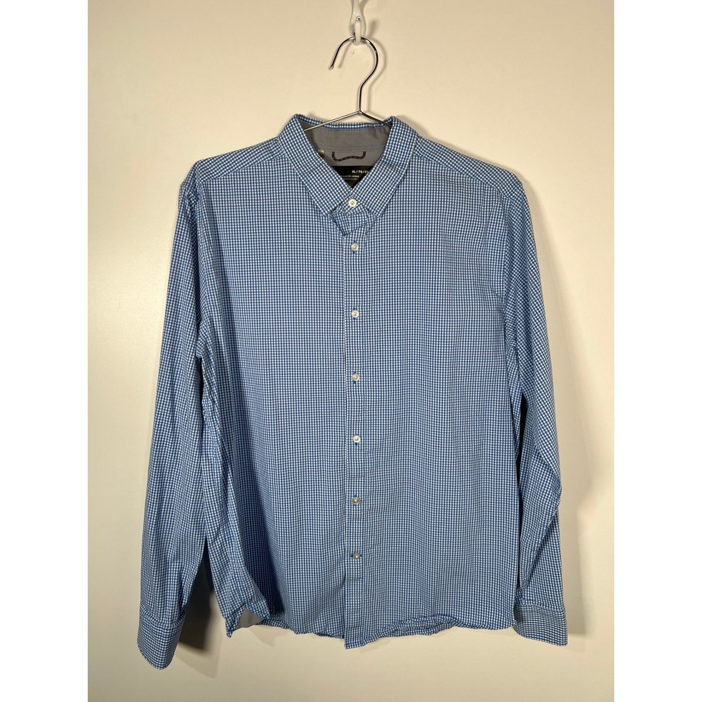 Under Armour Blue Gingham Plaid Long Sleeve Button Down Fitted Shirt Mens XL